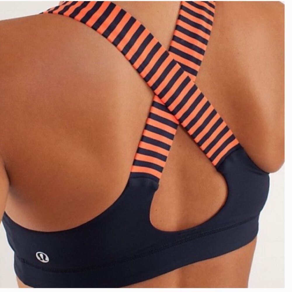 Lululemon All Sport Bra III Orange Stripe Navy Flare size‎ 2
